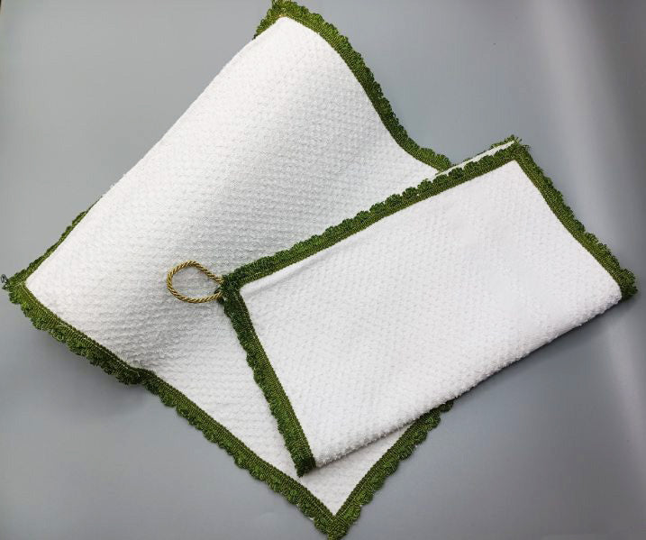 Lot de 2 serviettes invités blanches/vertes