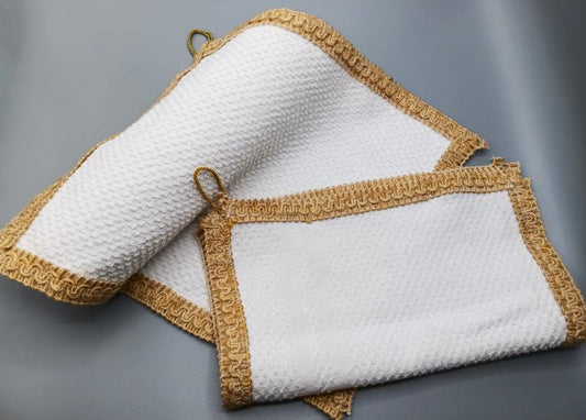 Lot de 2 serviettes invités blanches/beiges